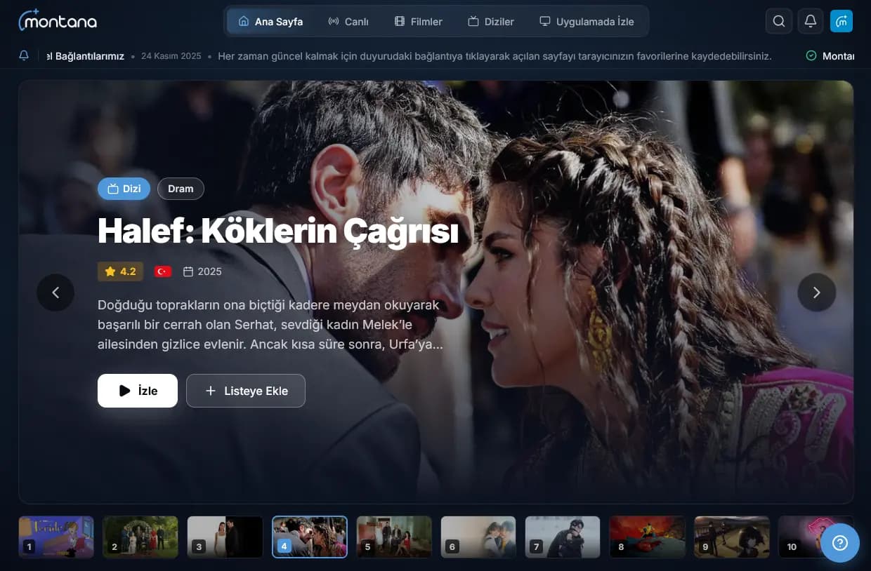 Montana IPTV tablet arayüzü